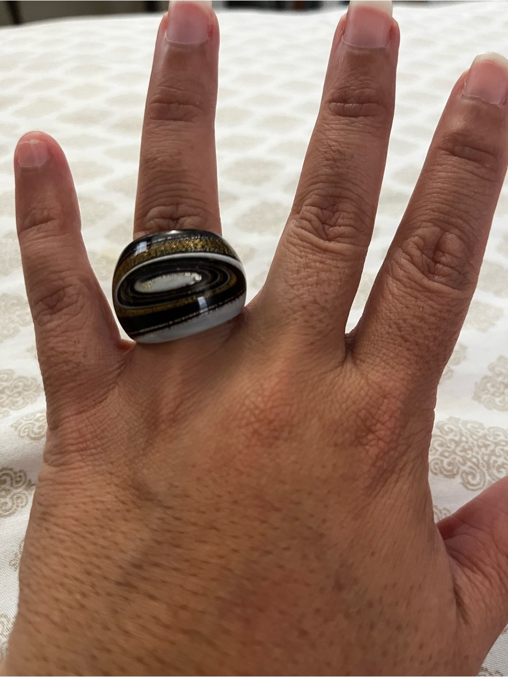 Men's Black and Gold Stripe Dome Ring